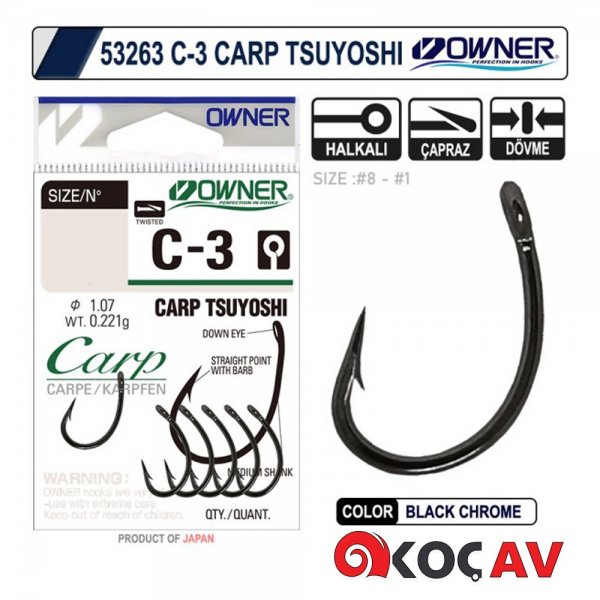 OWNER 50355 CHINU W/EYE GUN BLACK OLTA İĞNESİ NO:1 (8 ADET)