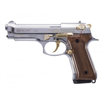 BLOW F92 PARLAK KROM İŞLEMELİ AHŞAP KABZE KURUSIKI SES TABANCASI 9 MM