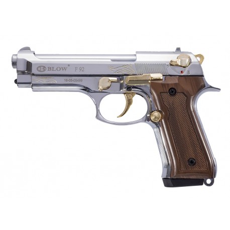 BLOW F92 PARLAK KROM İŞLEMELİ AHŞAP KABZE KURUSIKI SES TABANCASI 9 MM